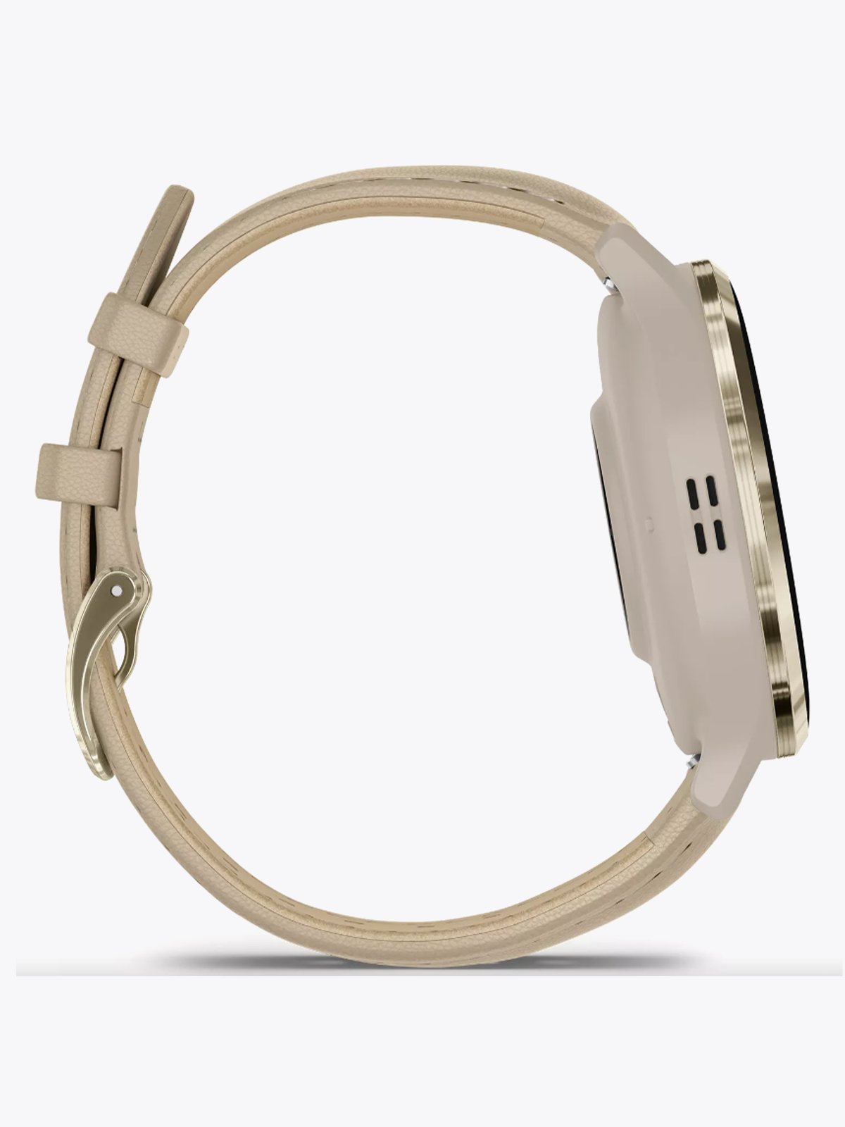 Garmin Venu 3S Cream Gold Stainless Steel Bezel with French Gray Case and Leather Band