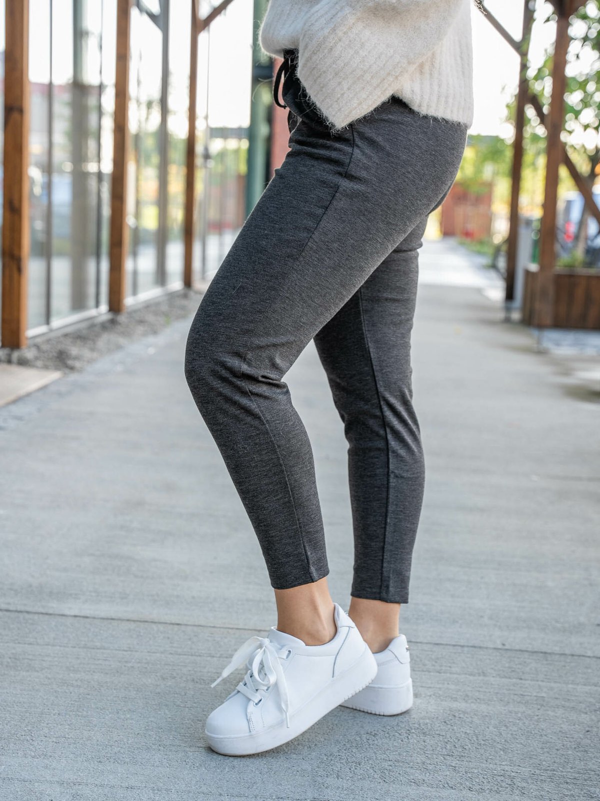 Ichi Kate Pant Cropped Dark Grey Melange