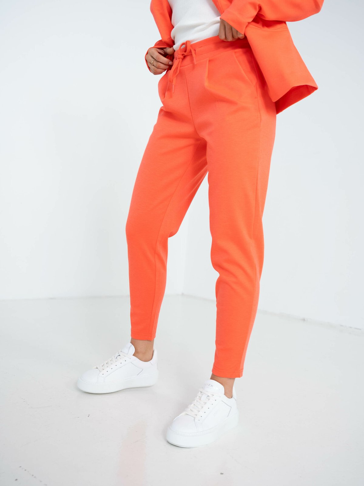 Ichi Kate Pant Cropped Hot Coral