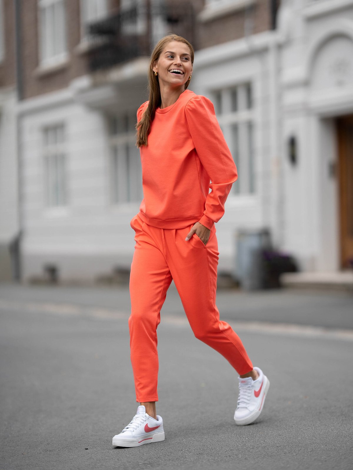 Ichi Kate Pant Cropped Hot Coral