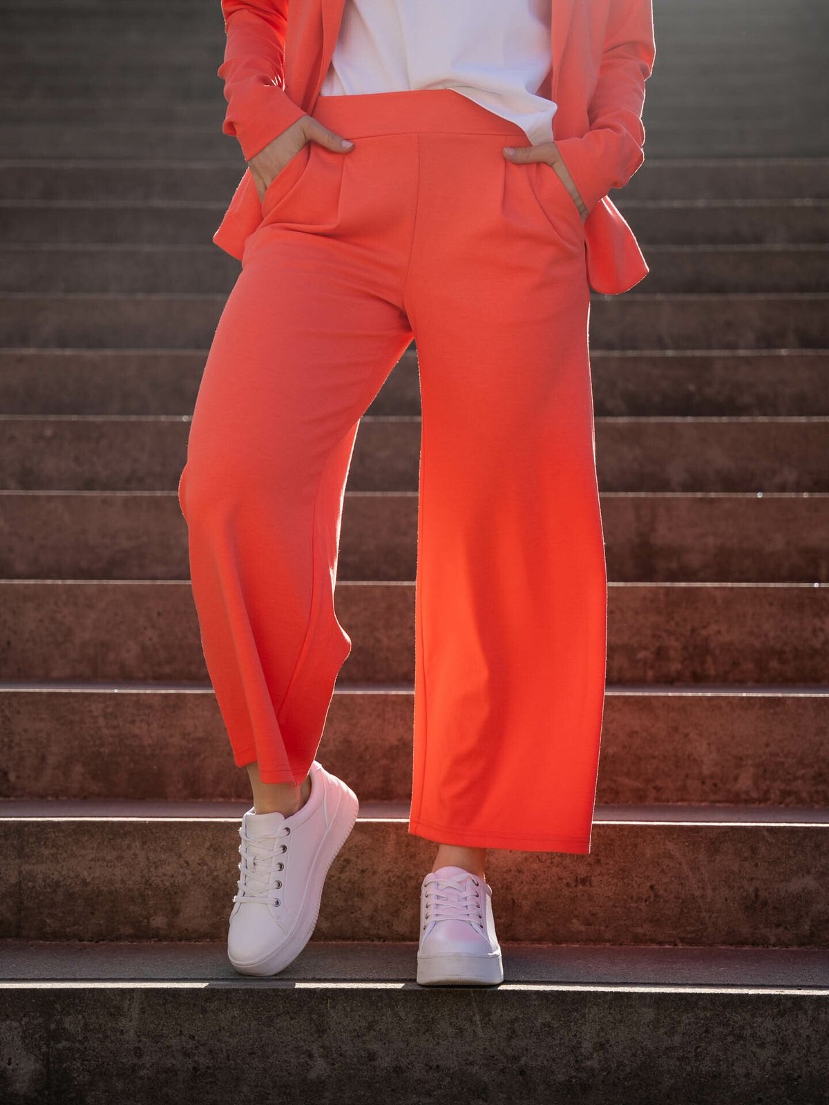 Ichi Kate Wide Pant Hot Coral