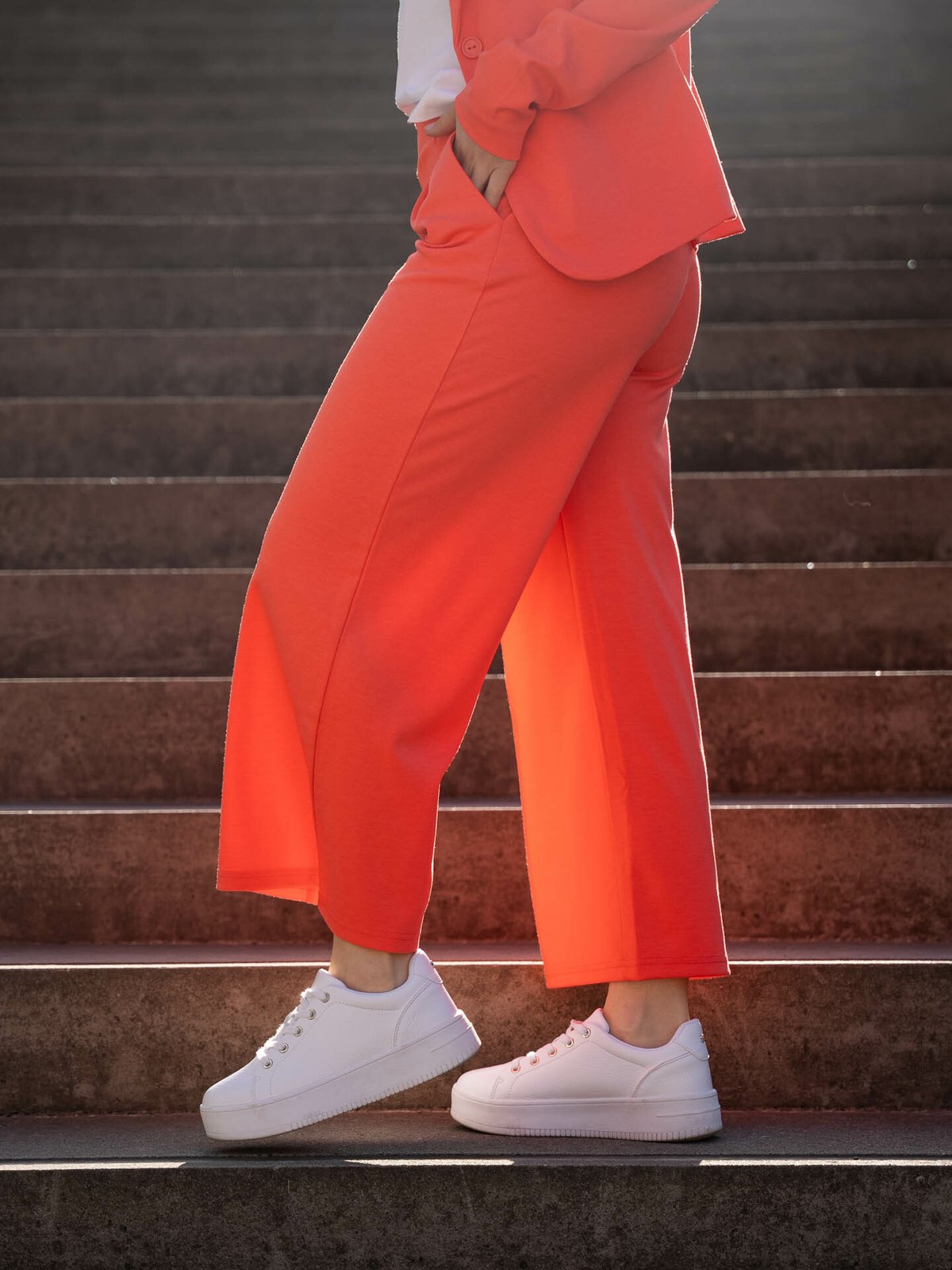 Ichi Kate Wide Pant Hot Coral