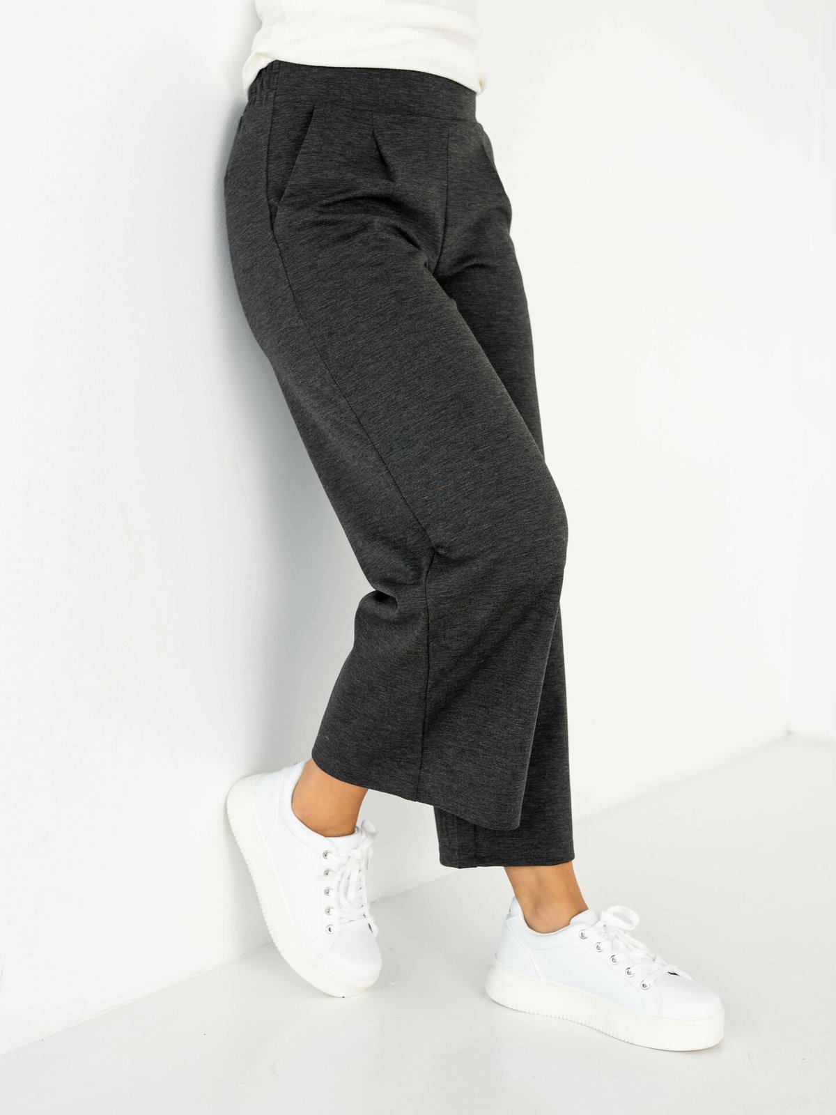 Ichi Kate Wide Pant Dark grey melange