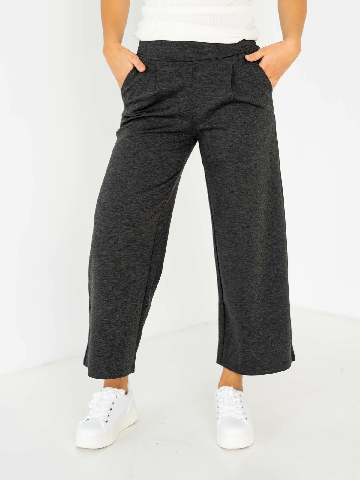 Ichi Kate Wide Pant Dark grey melange