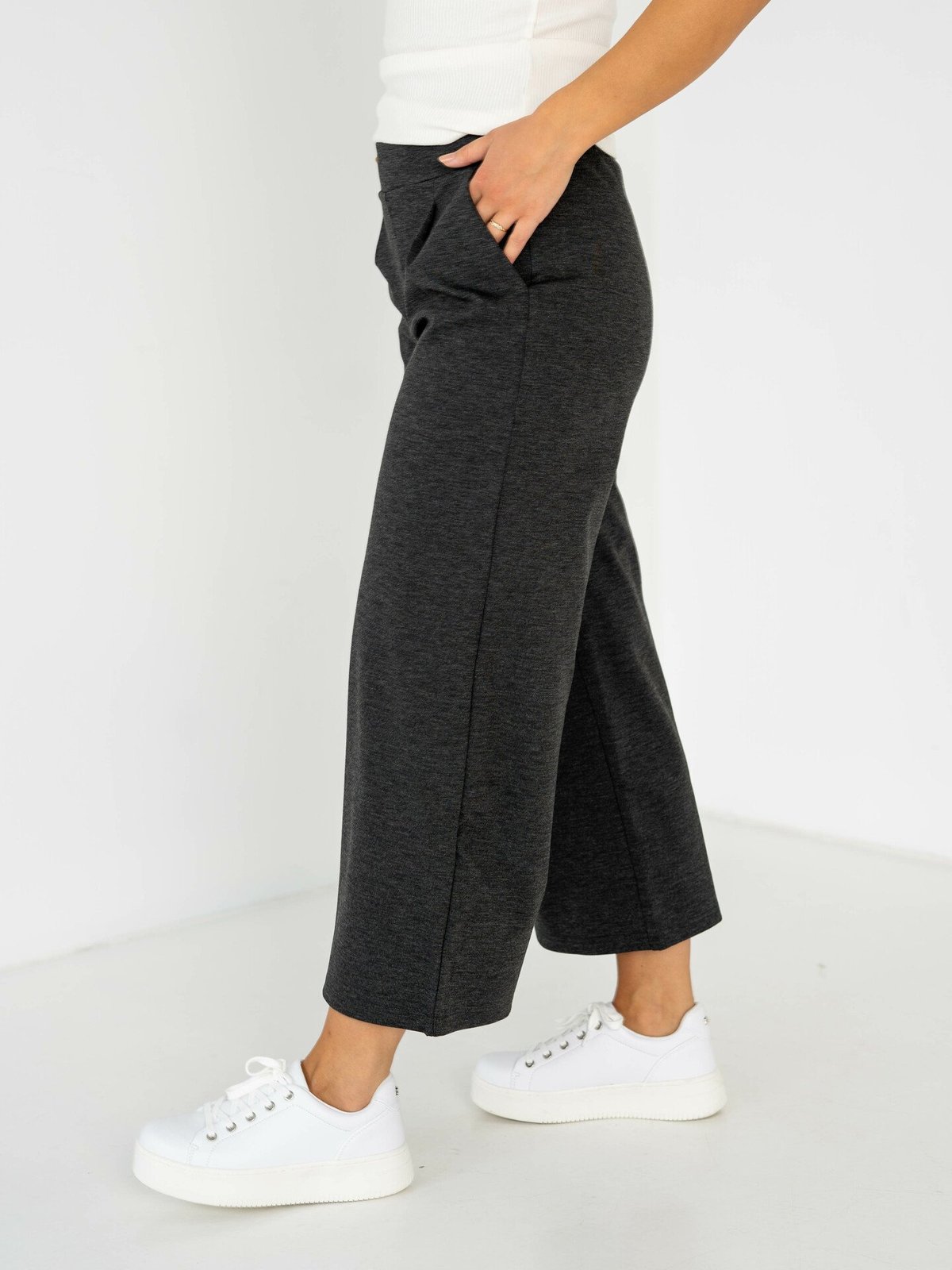 Ichi Kate Wide Pant Dark grey melange