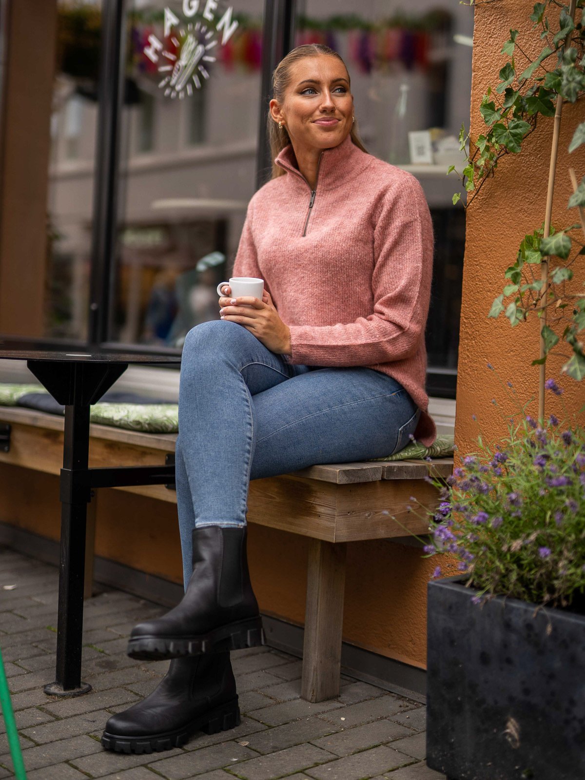 Ichi Jordan Long Sleeve 3 Zip Ash Rose