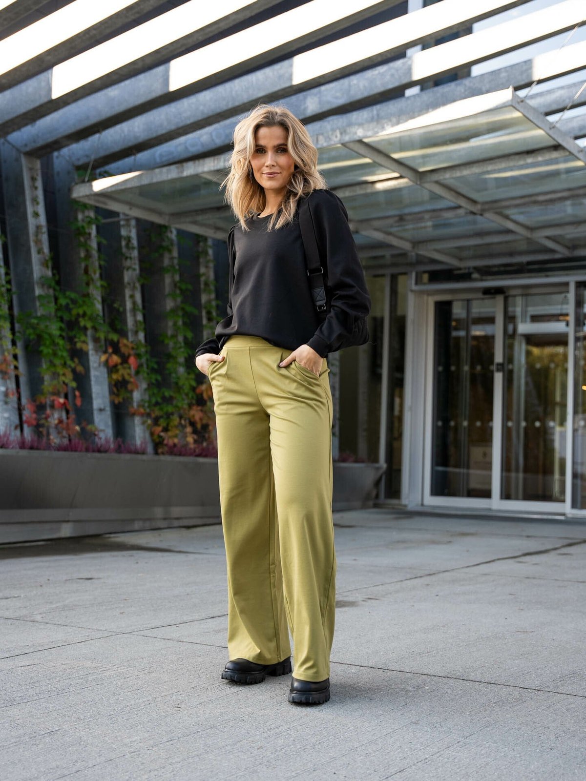 Ichi Kate Wide Pant Long Green Moss