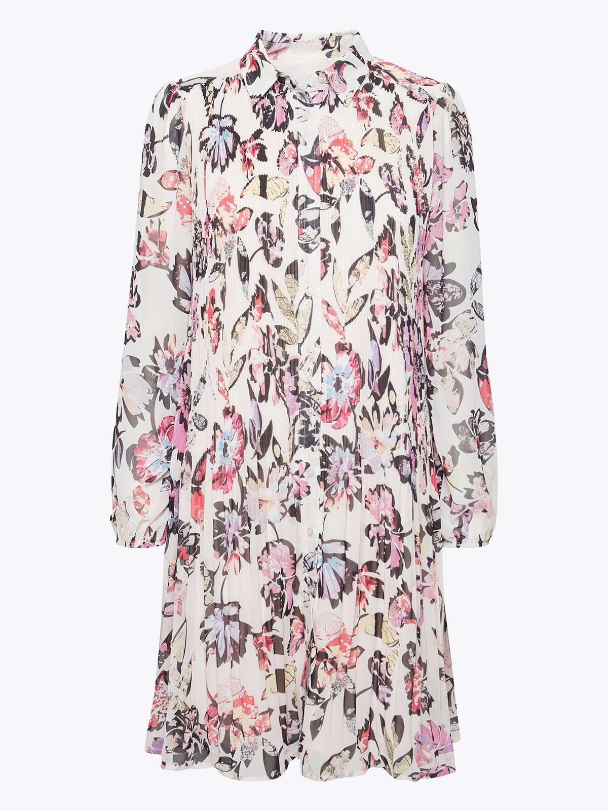 Ichi Elly Dress Crystal Gray Collage Print