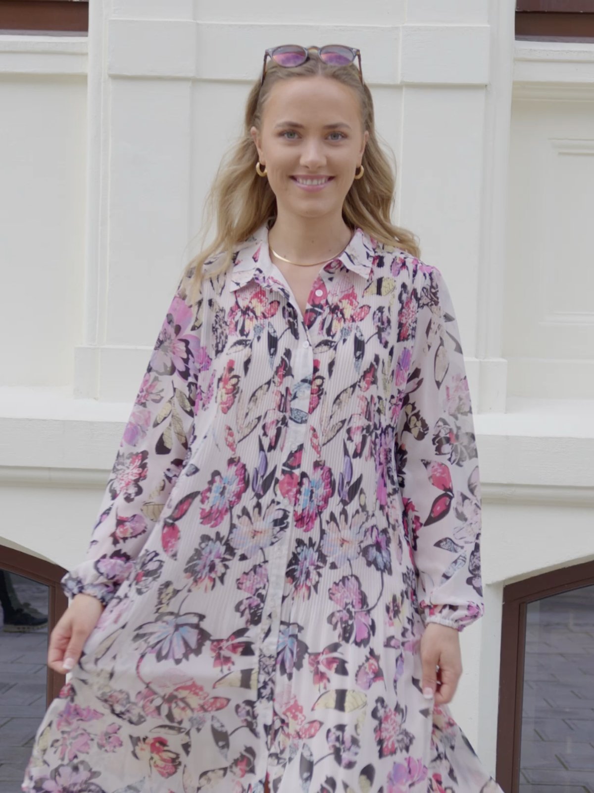 Ichi Elly Dress Crystal Gray Collage Print