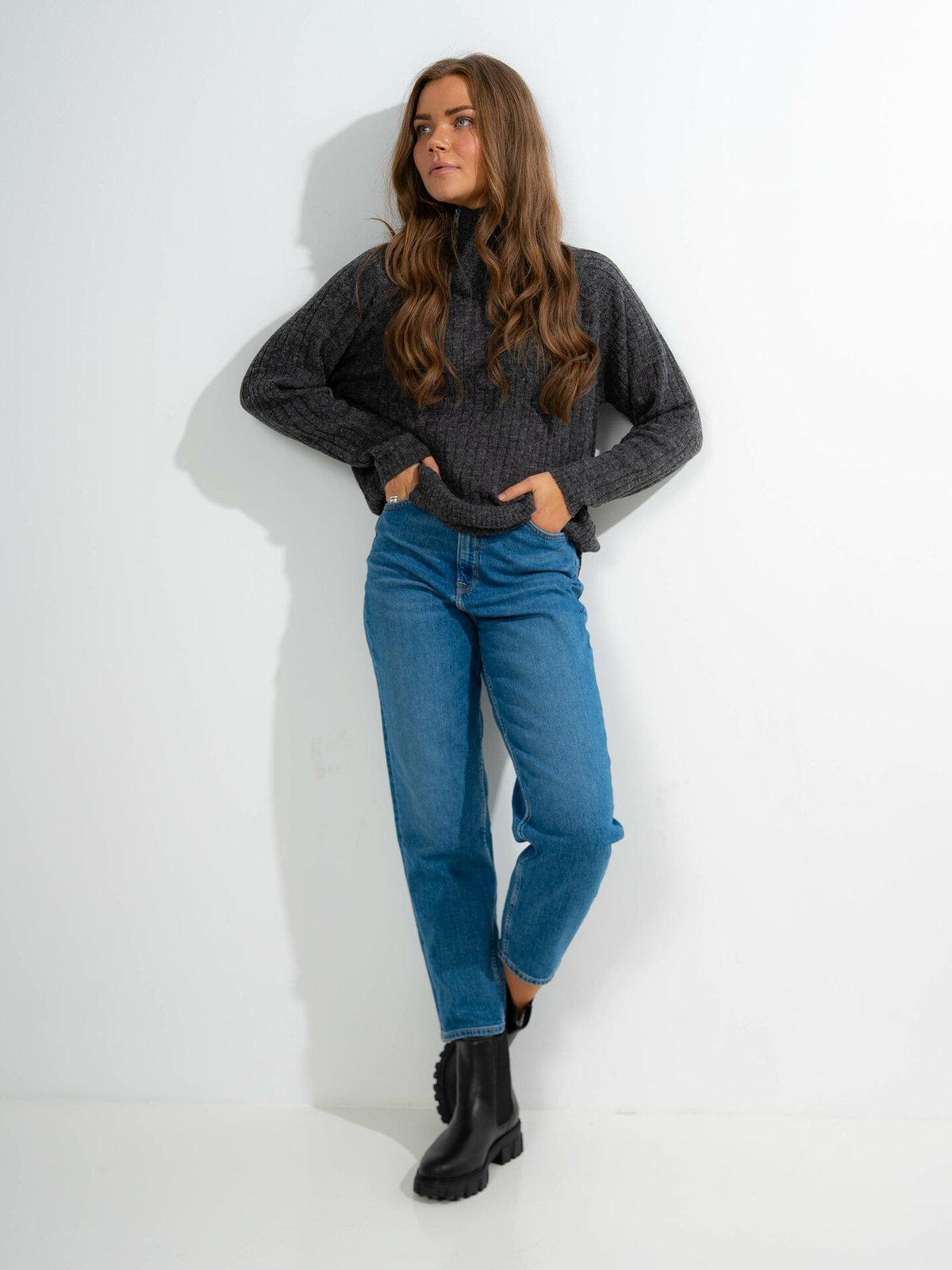 Ichi Novo Long Sleeve Dark Grey Melange