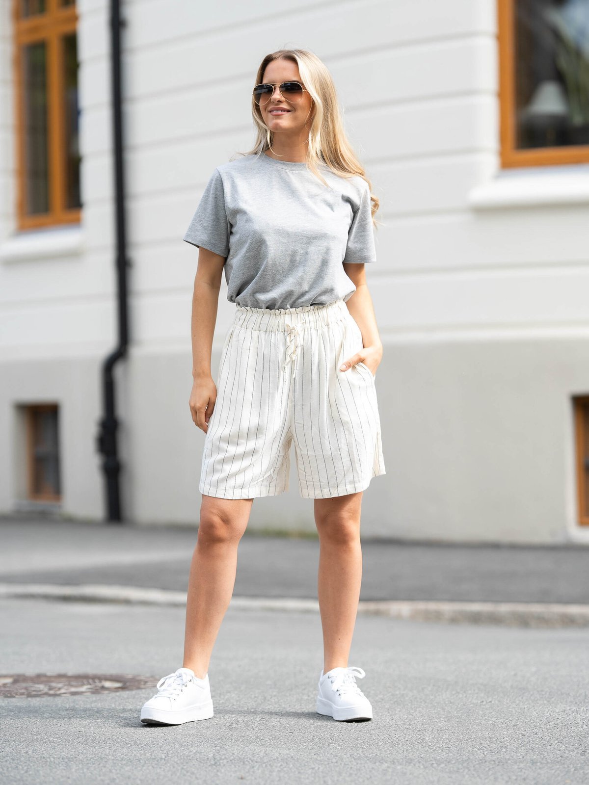 Ichi Palmer Loose Short Sleeve Grey Melange