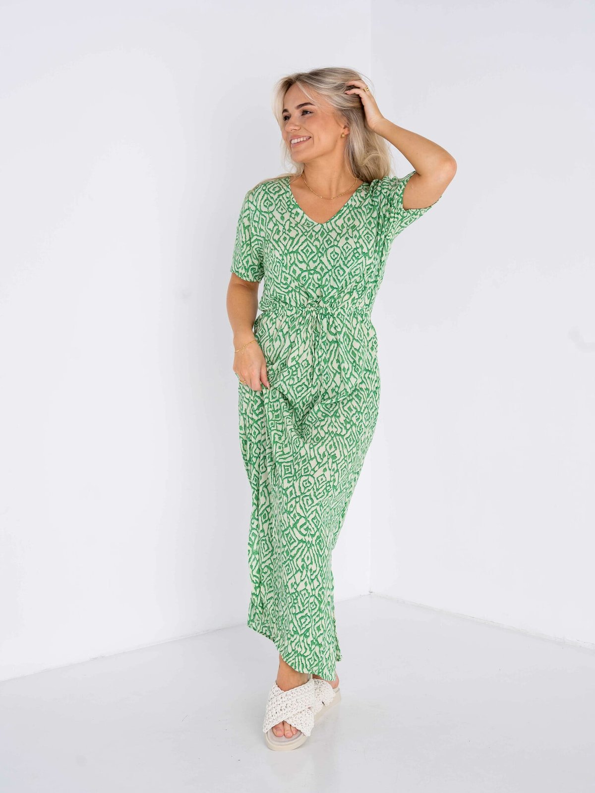 Ichi Marrakech All Over Print Dress 13 Greenbriar Ikat Print