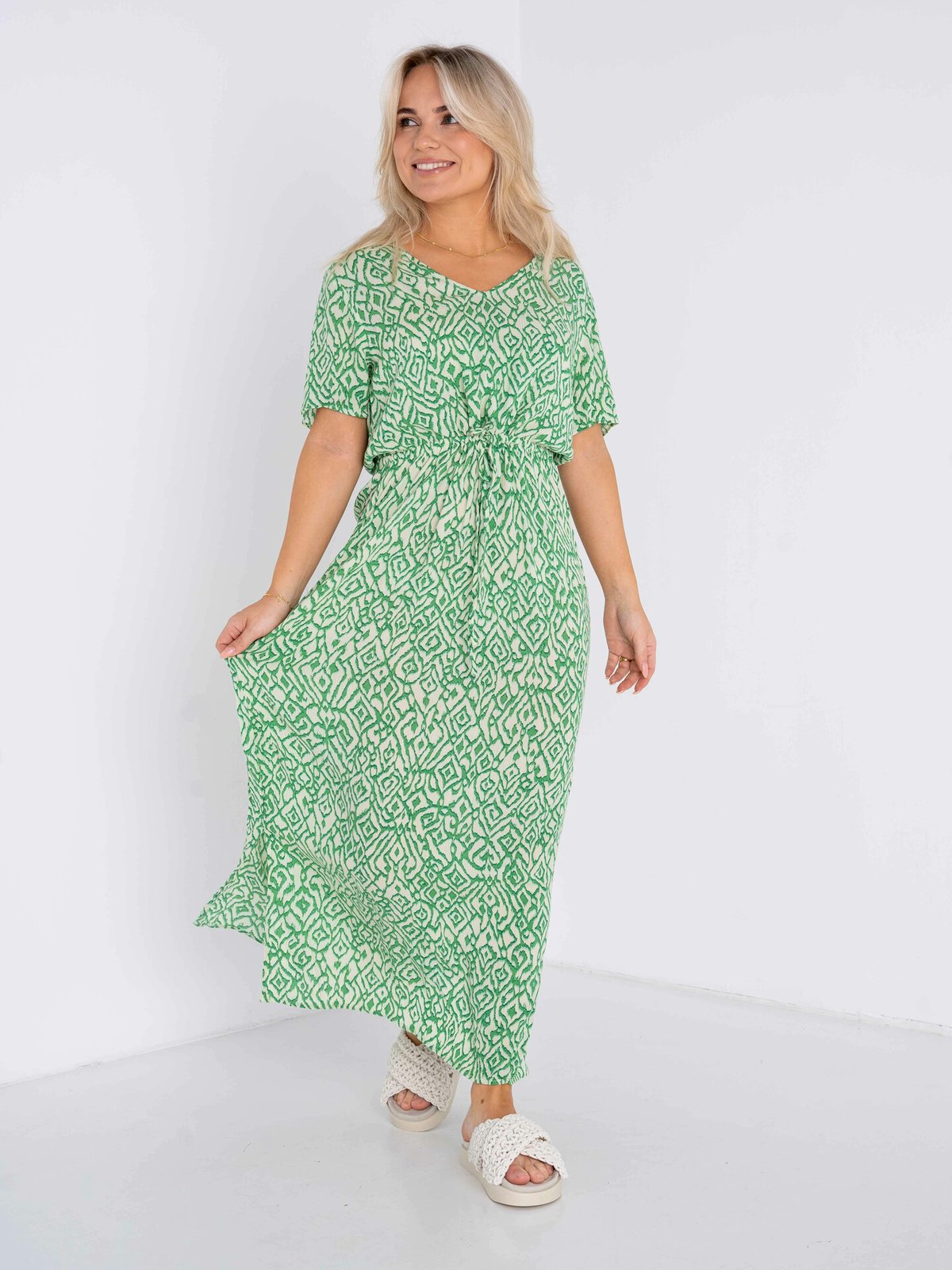 Ichi Marrakech All Over Print Dress 13 Greenbriar Ikat Print