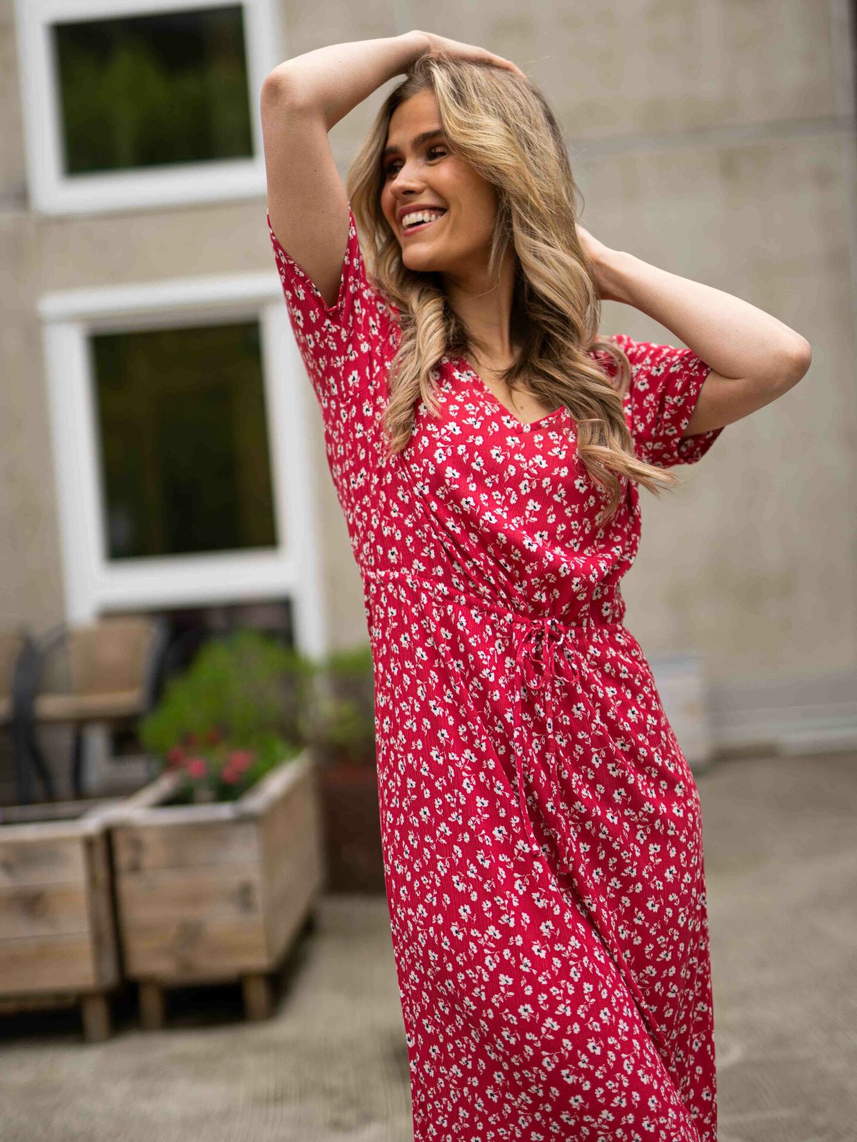 Ichi Marrakech All Over Print Dress 13 Raspberry Wine Flower