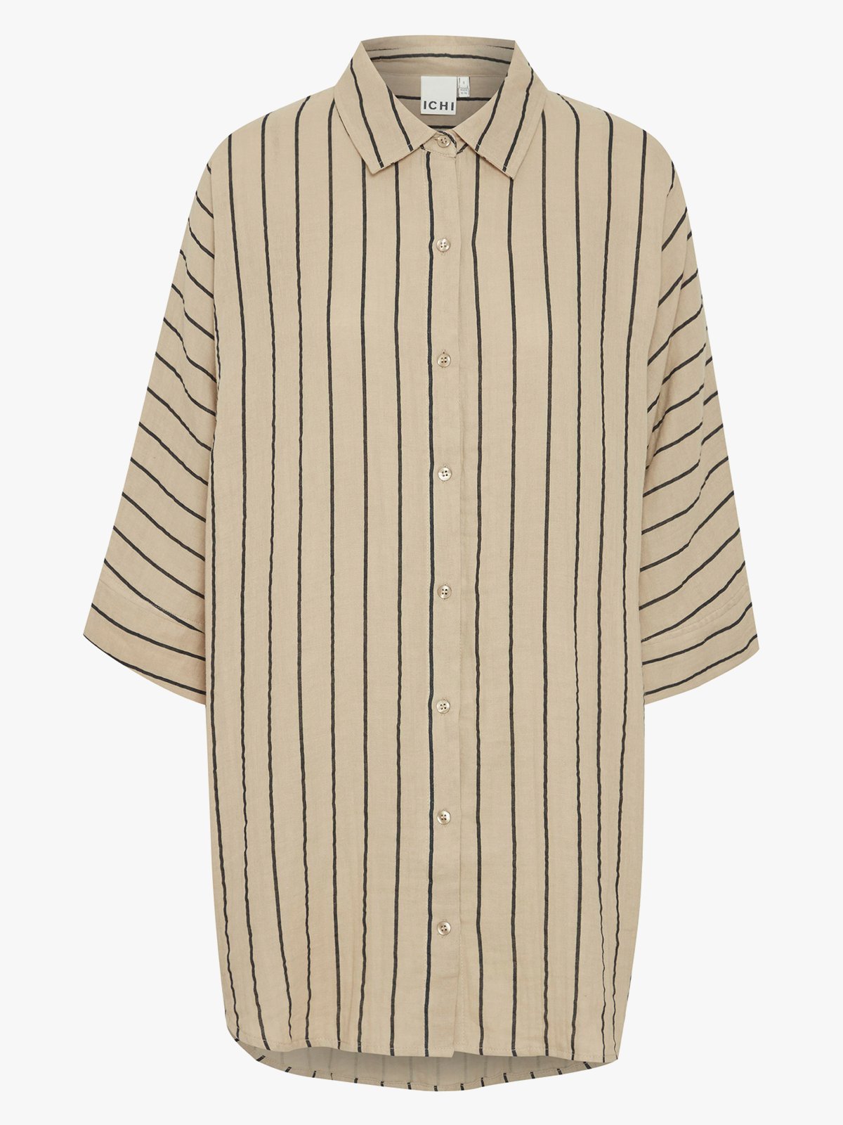 Ichi Foxa Striped Beach Shirt Doeskin/Black Stripe