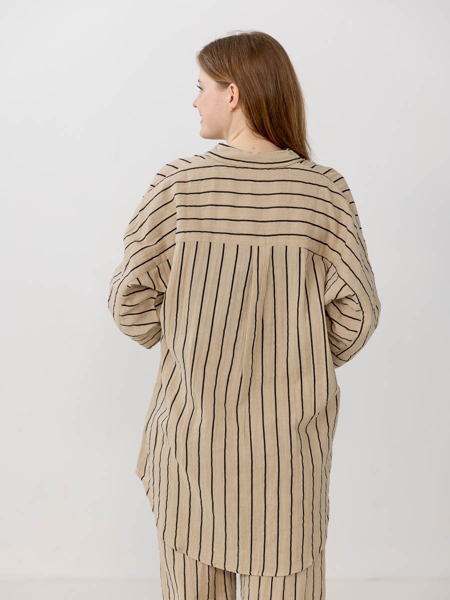 Ichi Foxa Striped Beach Shirt Doeskin/Black Stripe