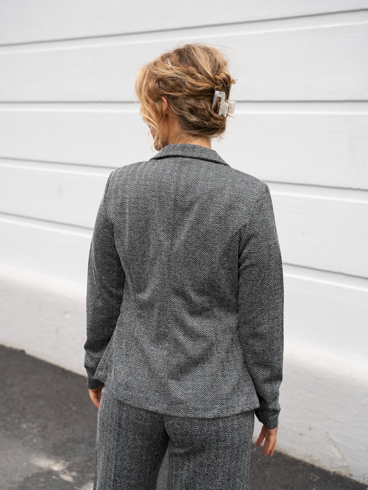 Ichi Kate Jacquard Blazer 4 Black/White Herringbone