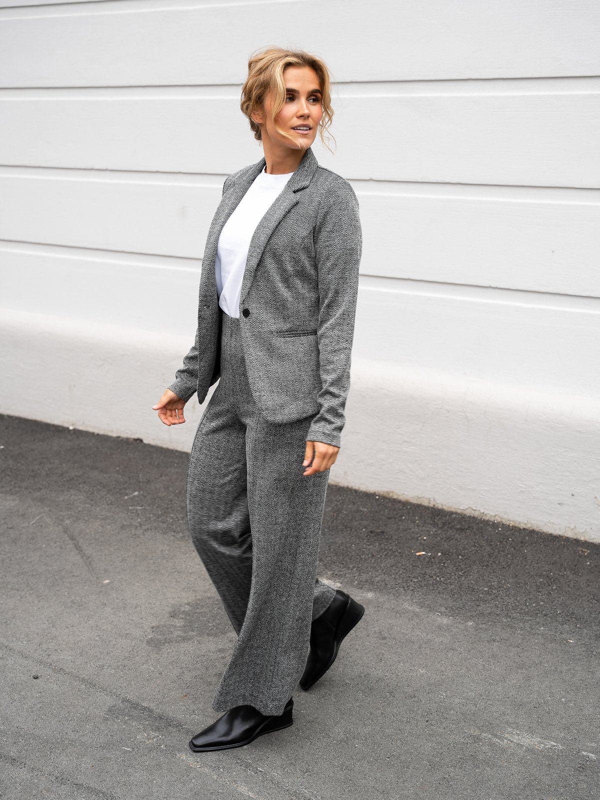 Ichi Kate Jacquard Blazer 4 Black/White Herringbone