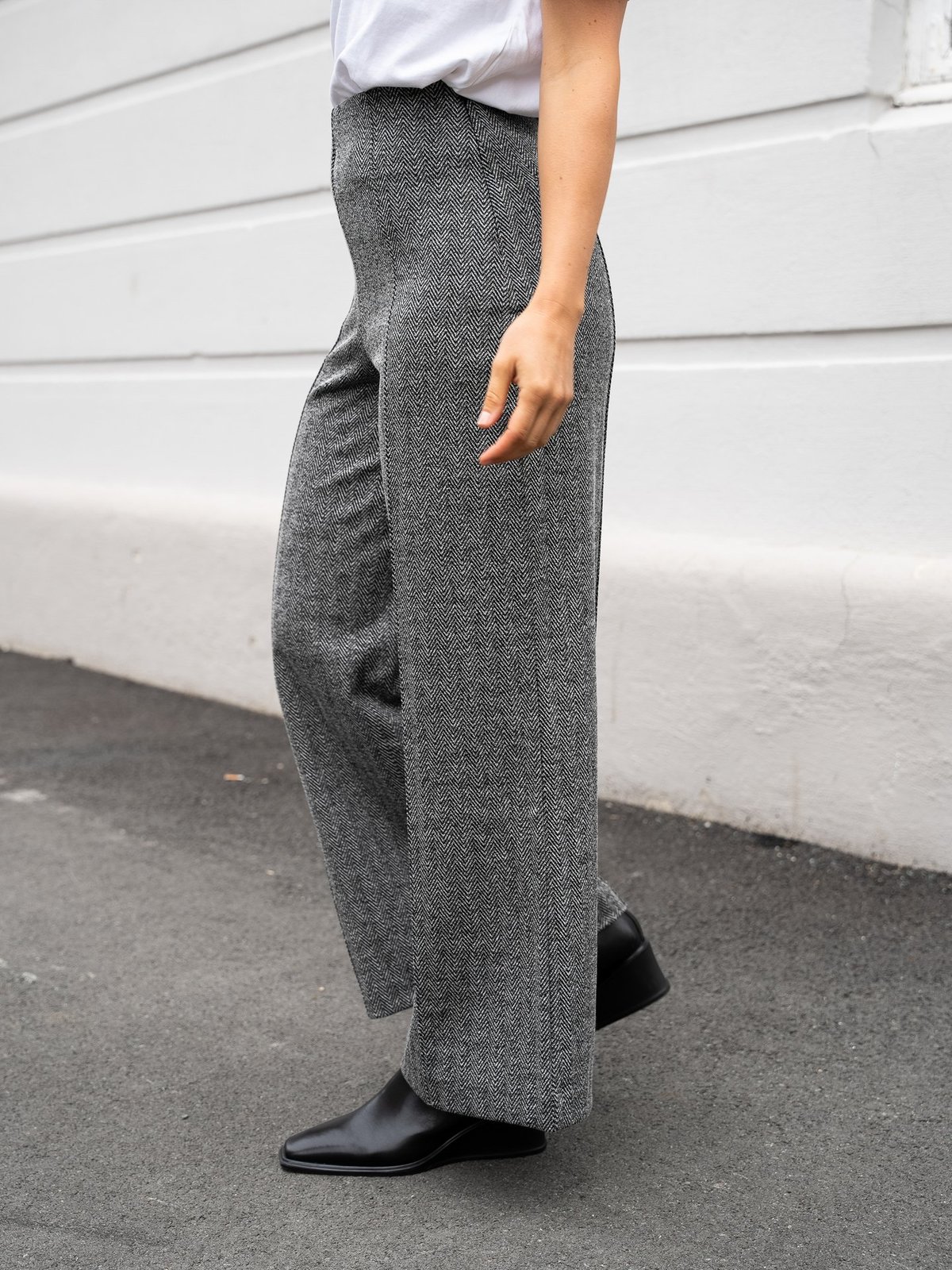 Ichi Kate Jacquard Pant 9 Black/White Herringbone