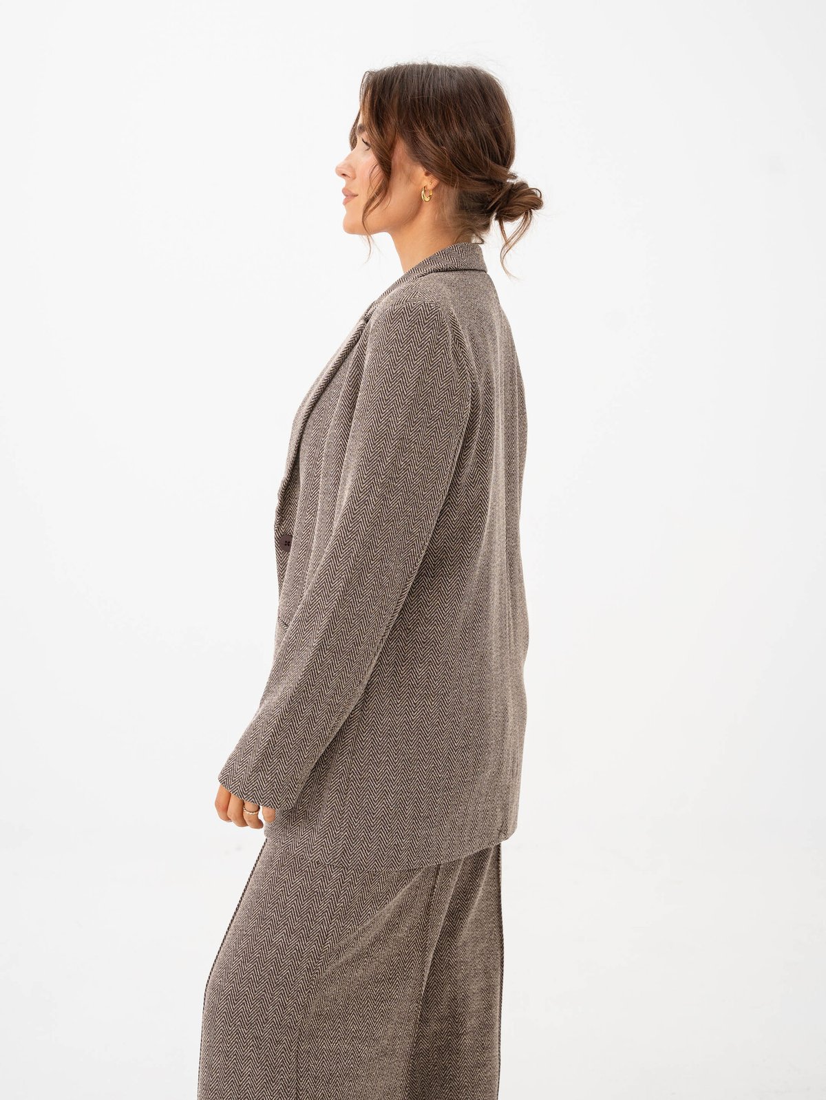 Ichi Kate Jaquard Oversize Blazer Java/Almond Milk Herringbone