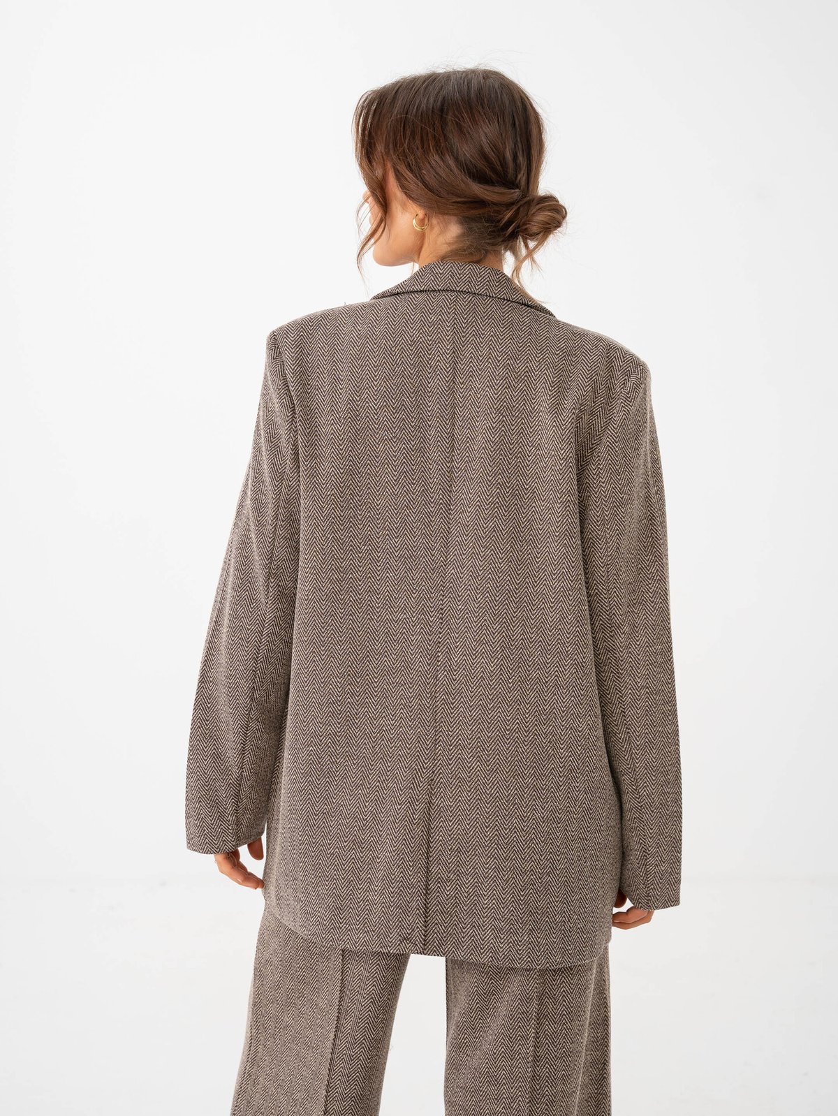 Ichi Kate Jaquard Oversize Blazer Java/Almond Milk Herringbone