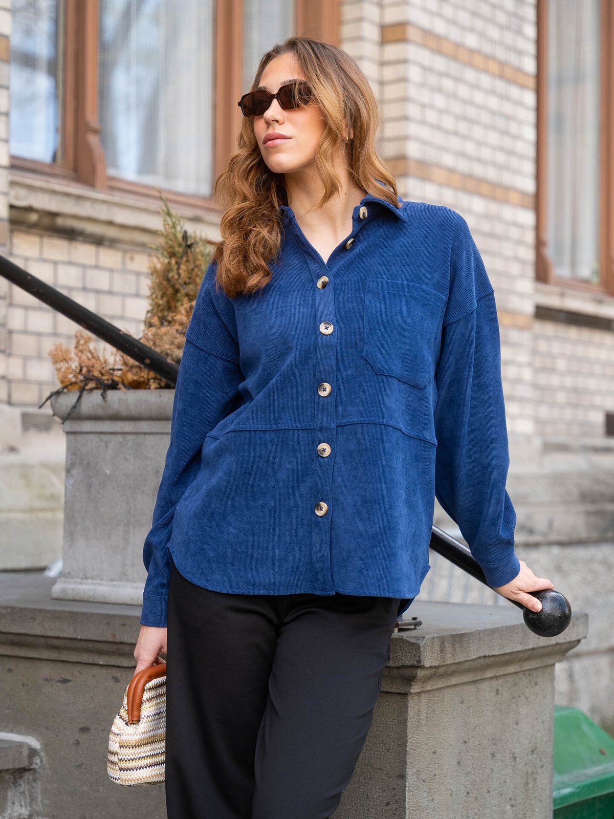 Ichi Kate Corduroy Shirt Medieval Blue