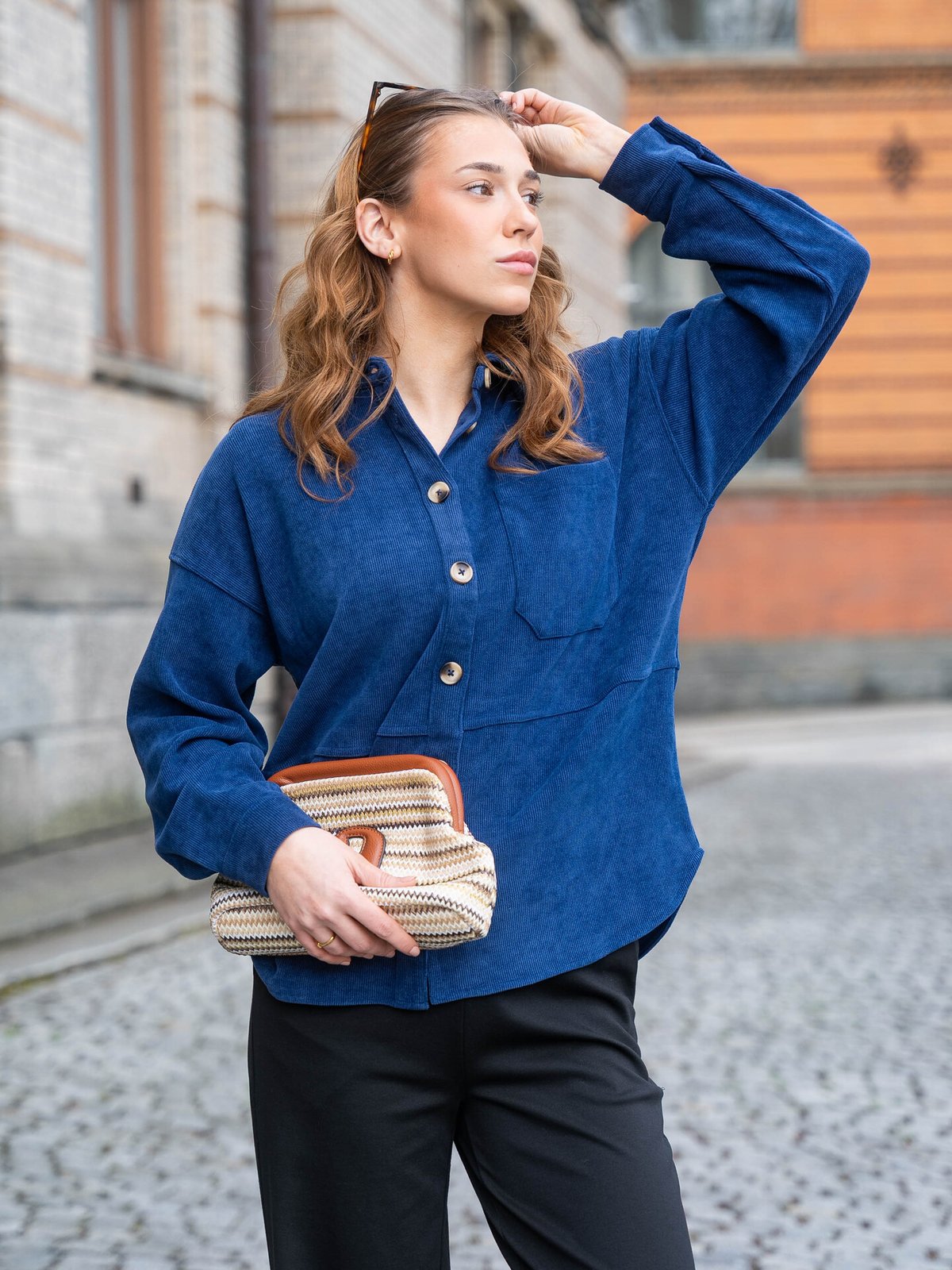 Ichi Kate Corduroy Shirt Medieval Blue