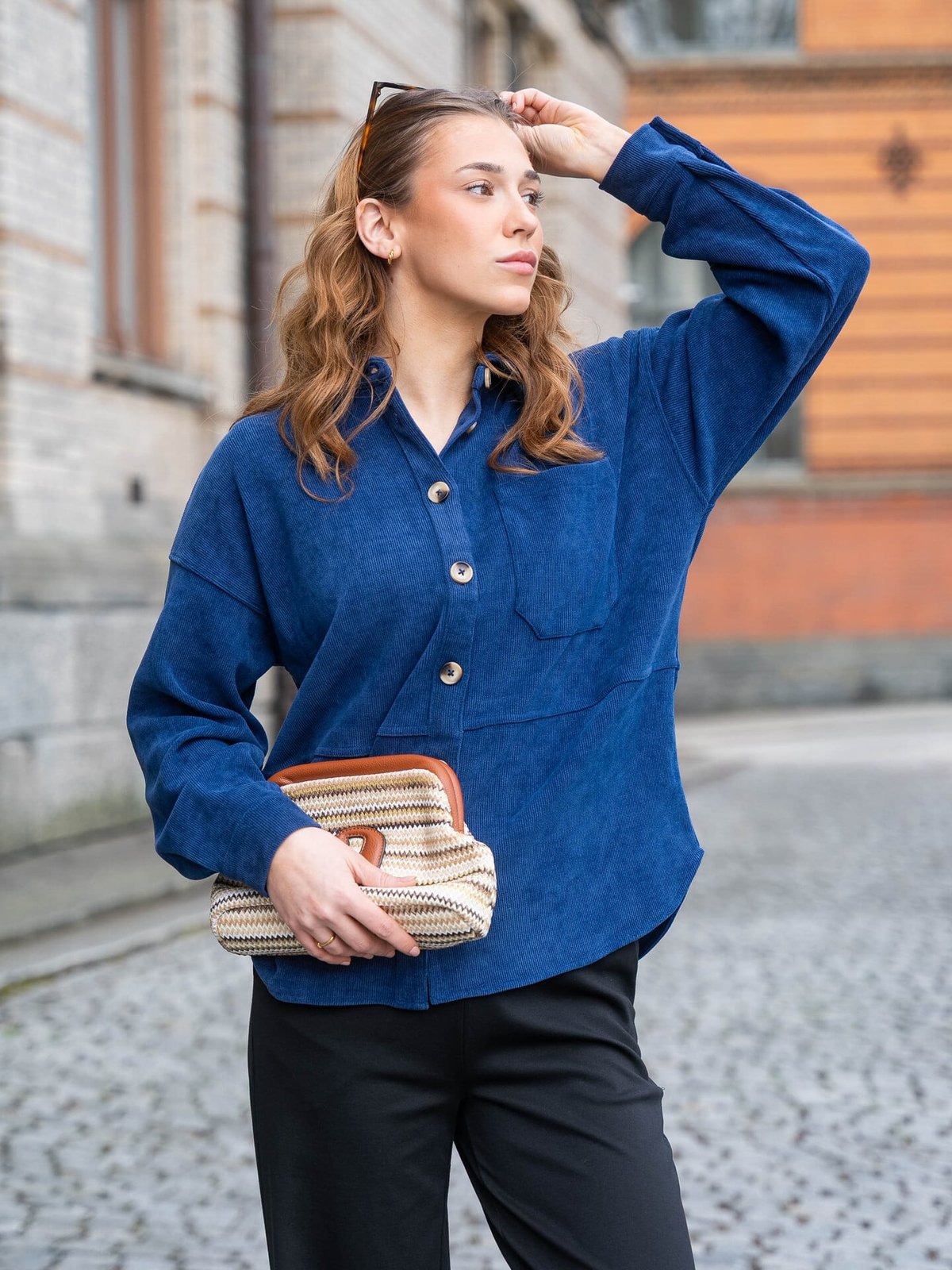 Ichi Kate Corduroy Shirt Medieval Blue