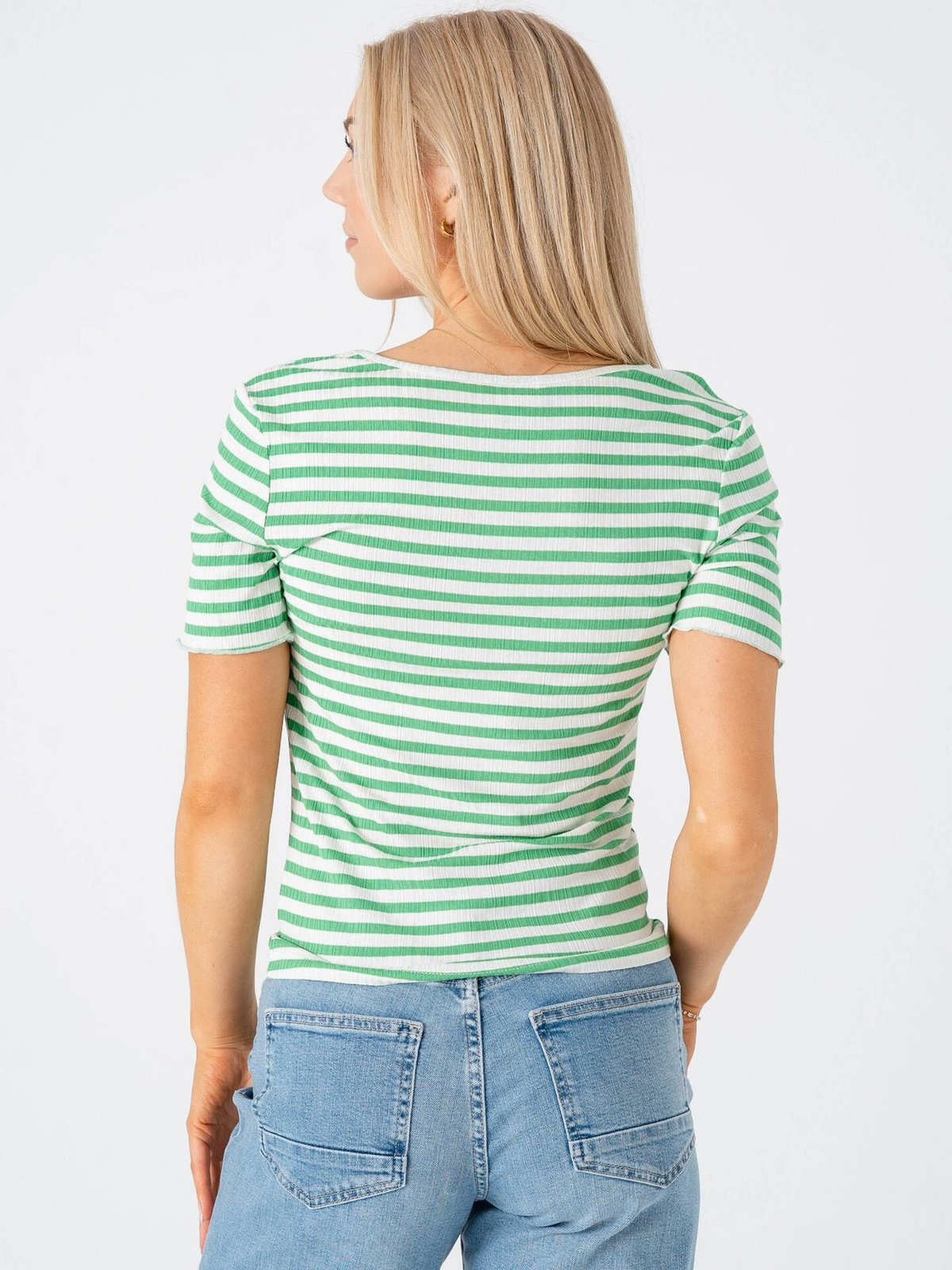 Ichi Cella Short Sleeve Kelly Green / Cloud Dancer