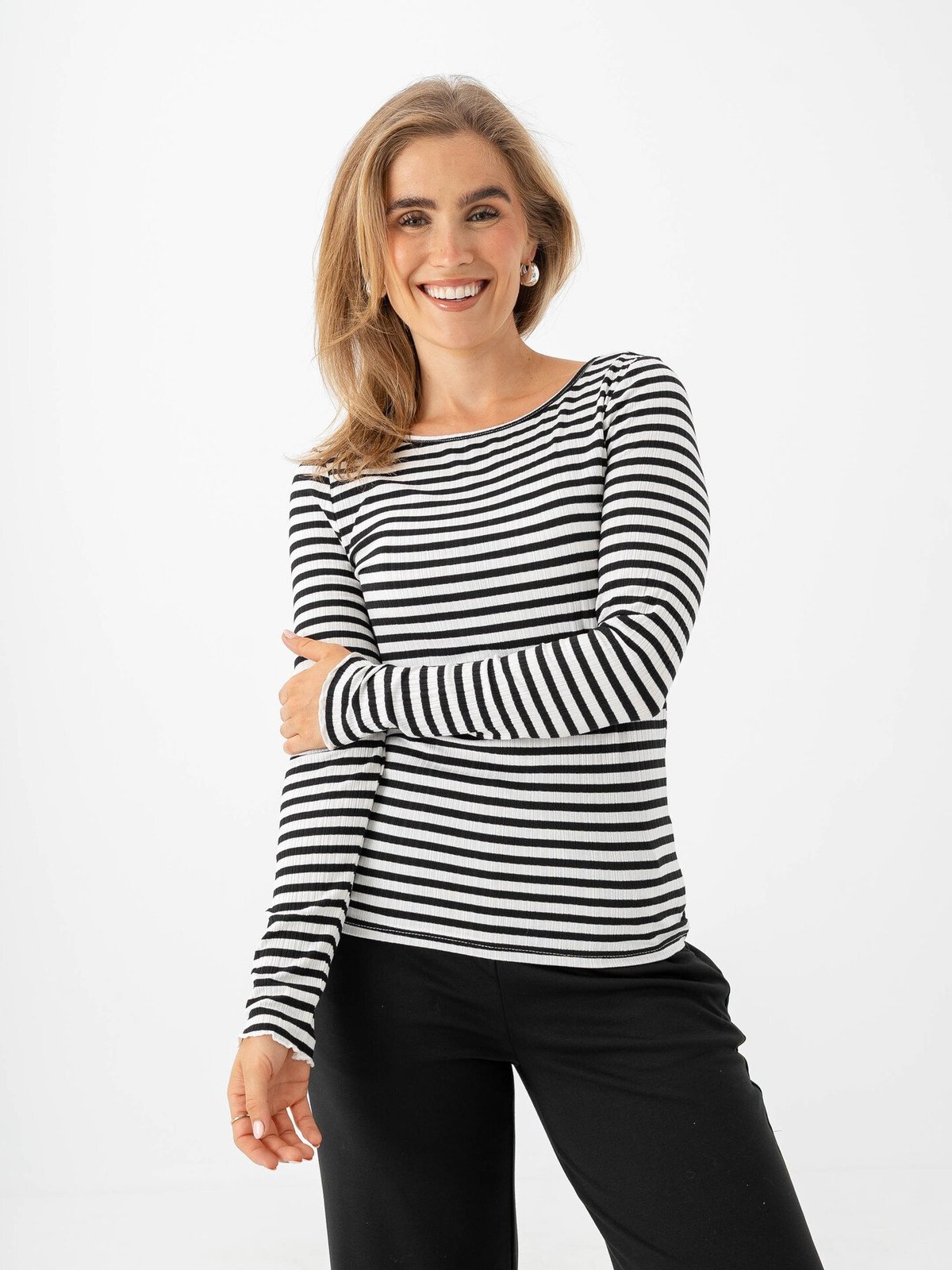 Ichi Cella Long Sleeve Cloud / Meteoite Stripe