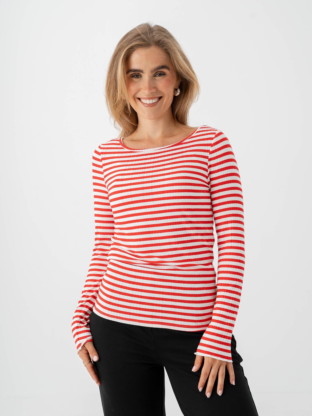 Ichi Cella Long Sleeve Cloud / Fiery Red