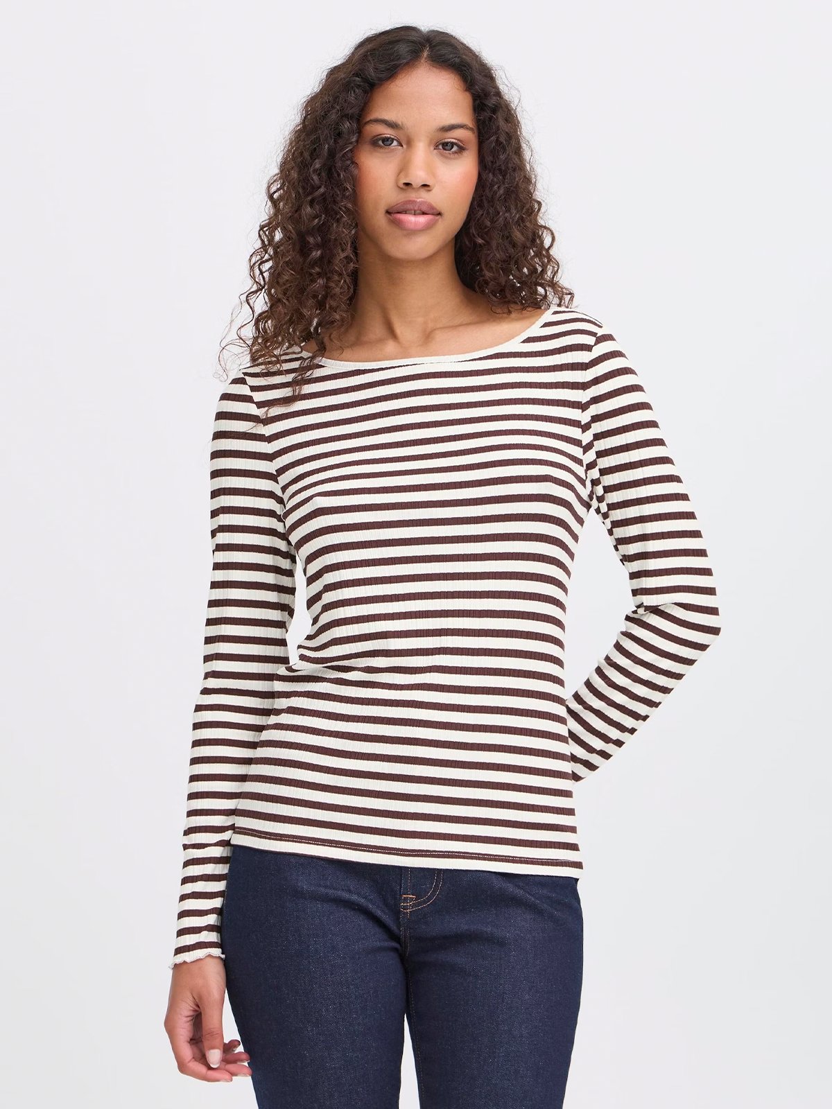 Ichi Cella Long Sleeve Coffee Bean / Cloud Dancer