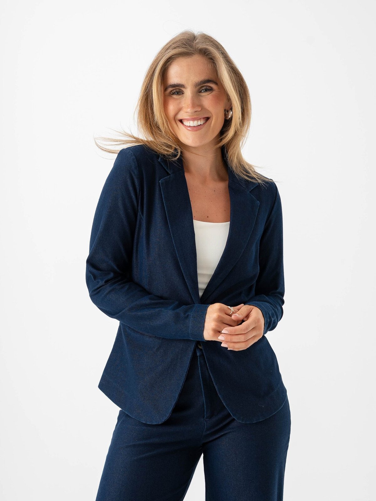 Ichi Kate Denim Blazer Dark Blue