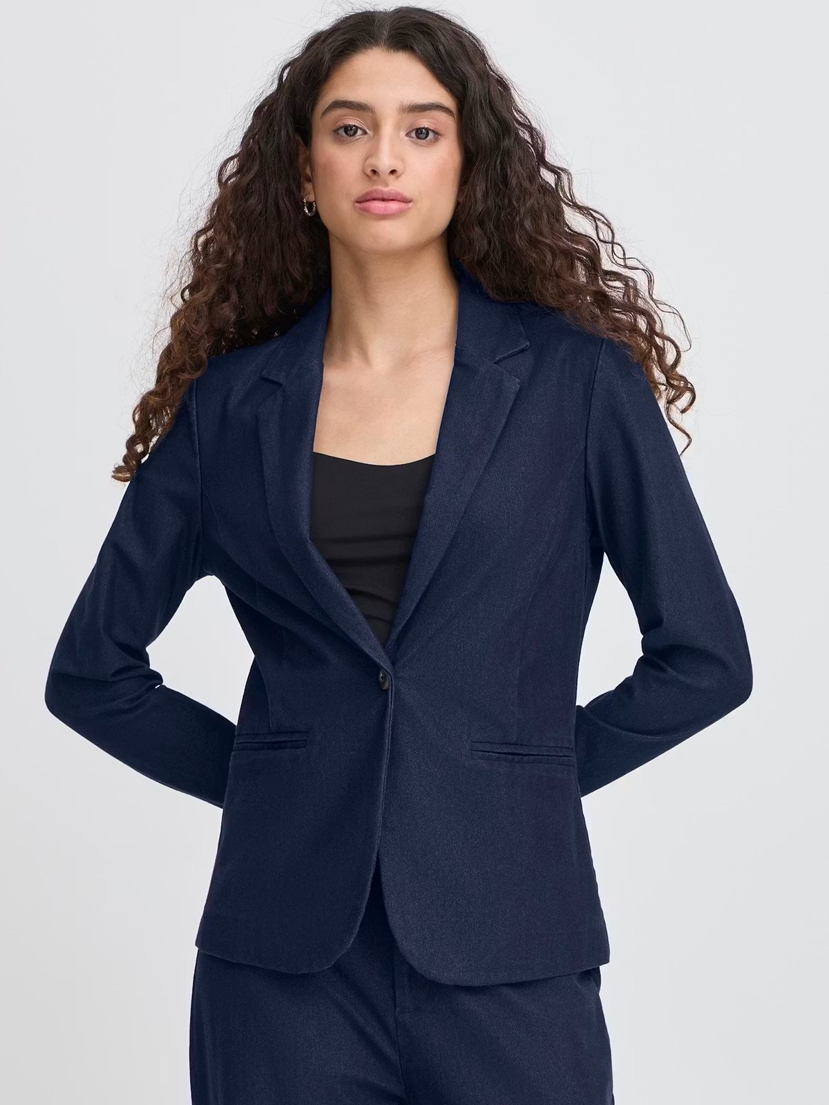 Ichi Kate Denim Blazer Dark Blue