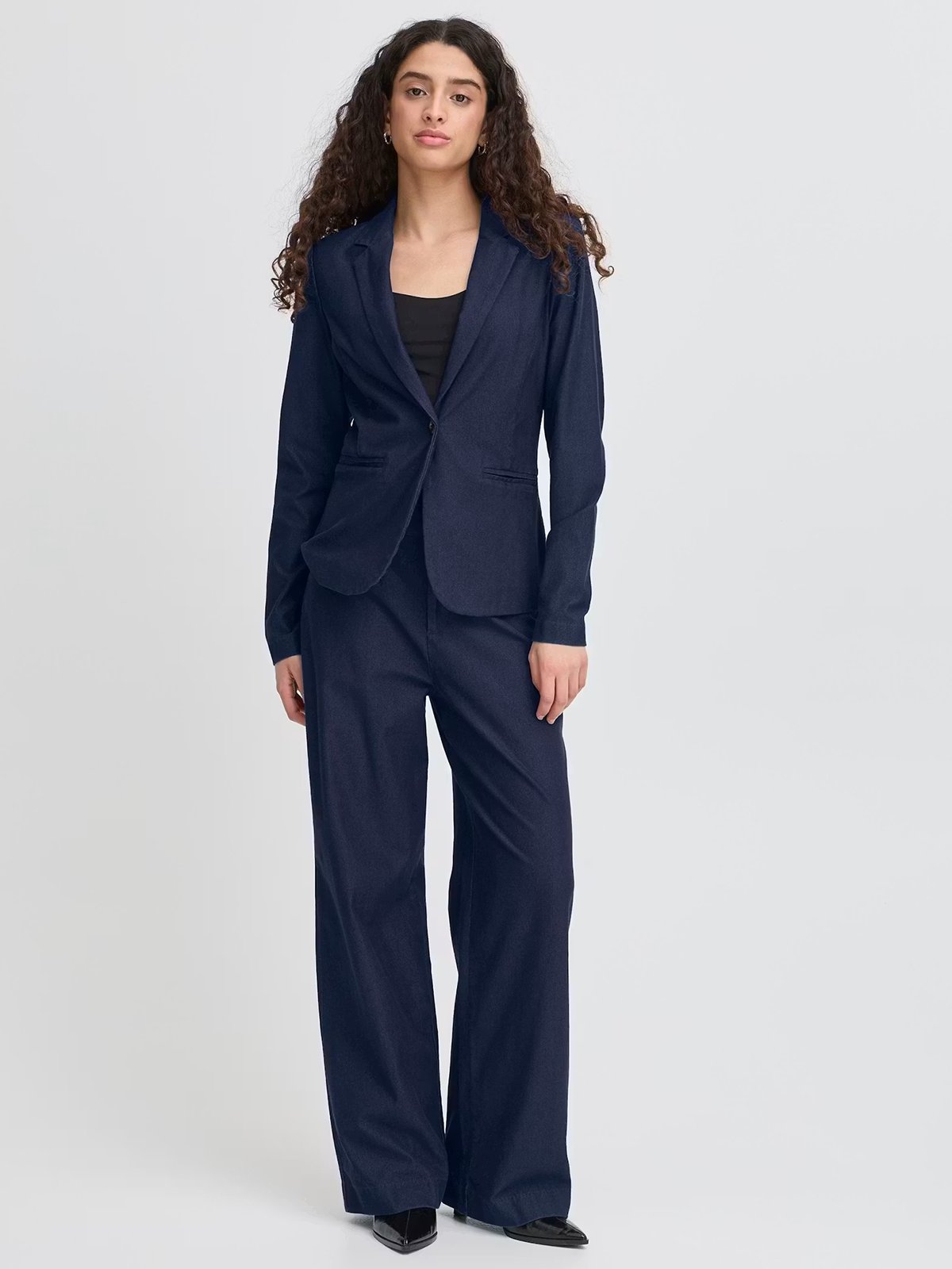 Ichi Kate Denim Blazer Dark Blue