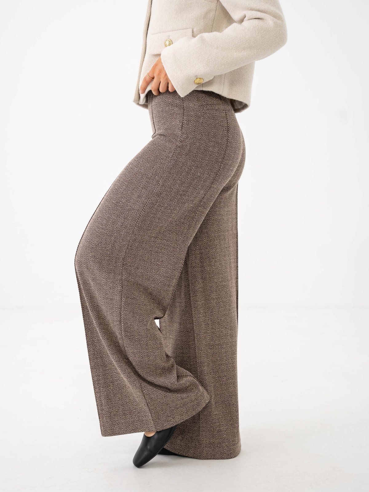 Ichi Kate Jaquard Pant 9 Java/Almond Milk Herringbone