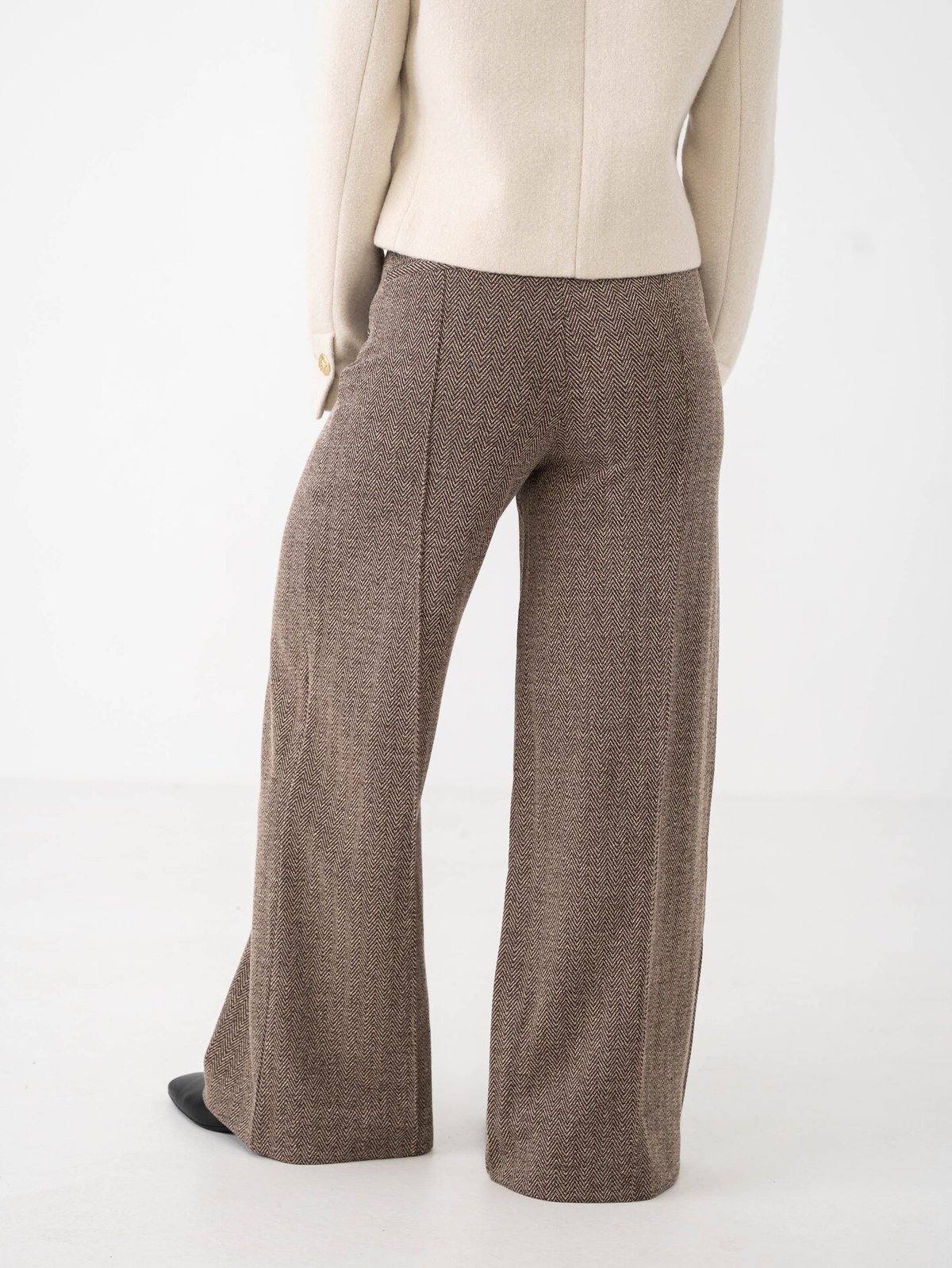 Ichi Kate Jaquard Pant 9 Java/Almond Milk Herringbone
