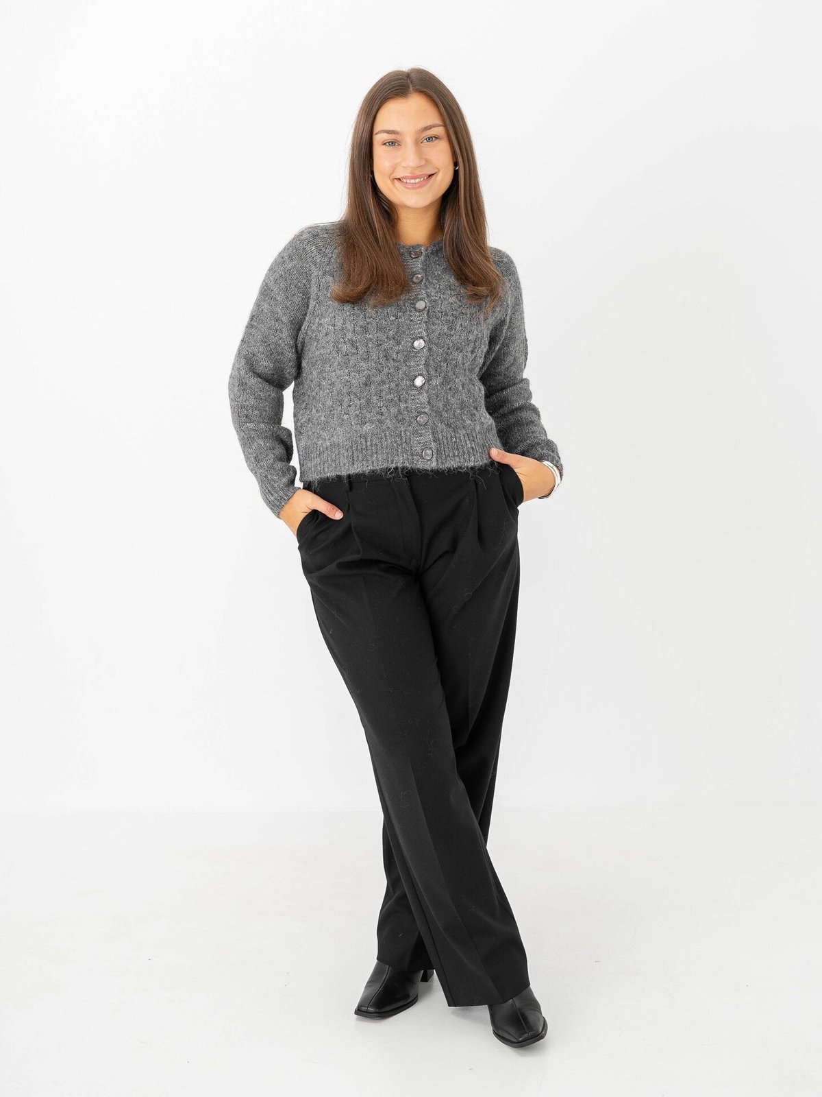 Ichi Belablue Cardigan Dark Grey Melange