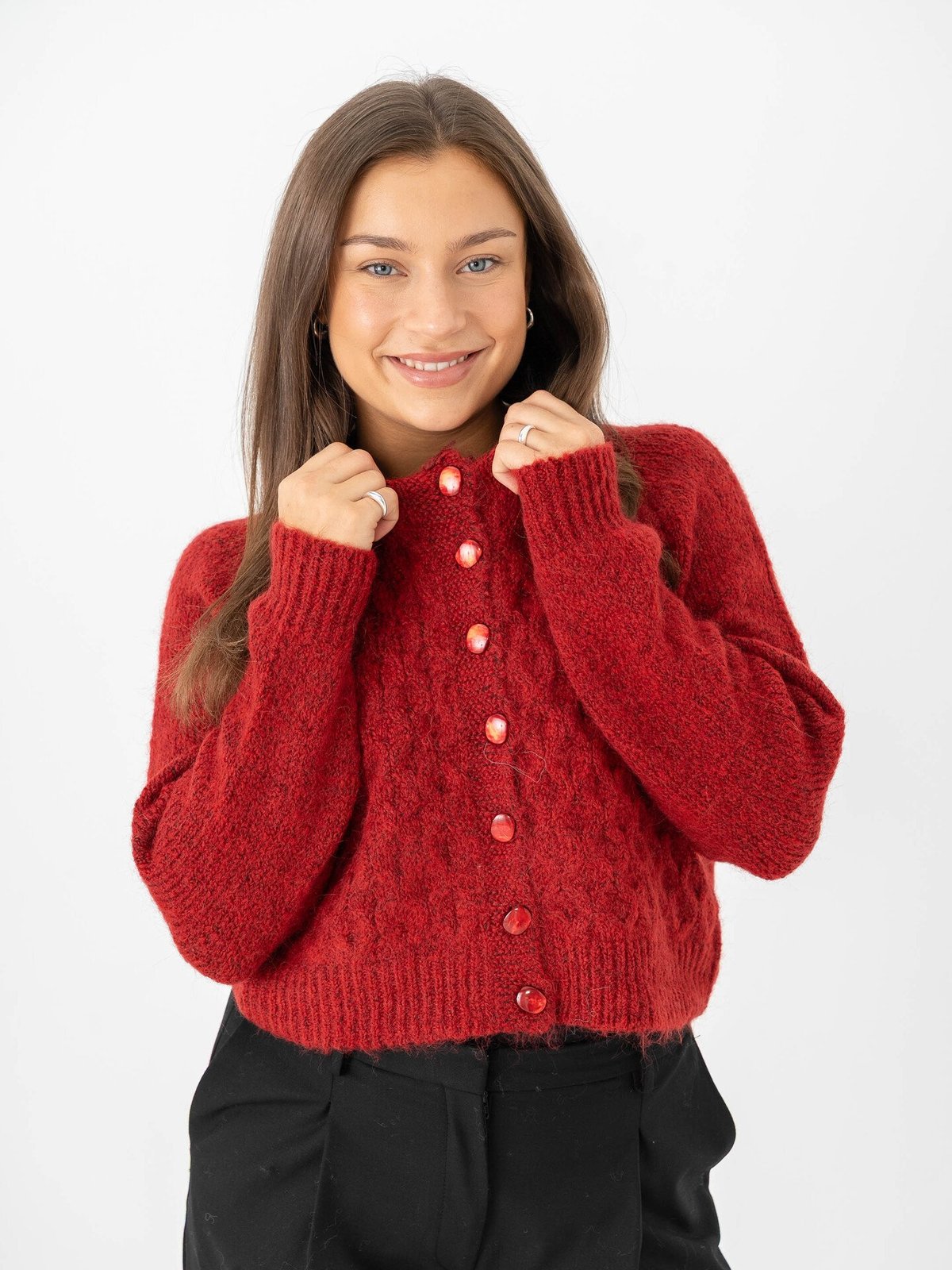 Ichi Belablue Cardigan Red Dahlia