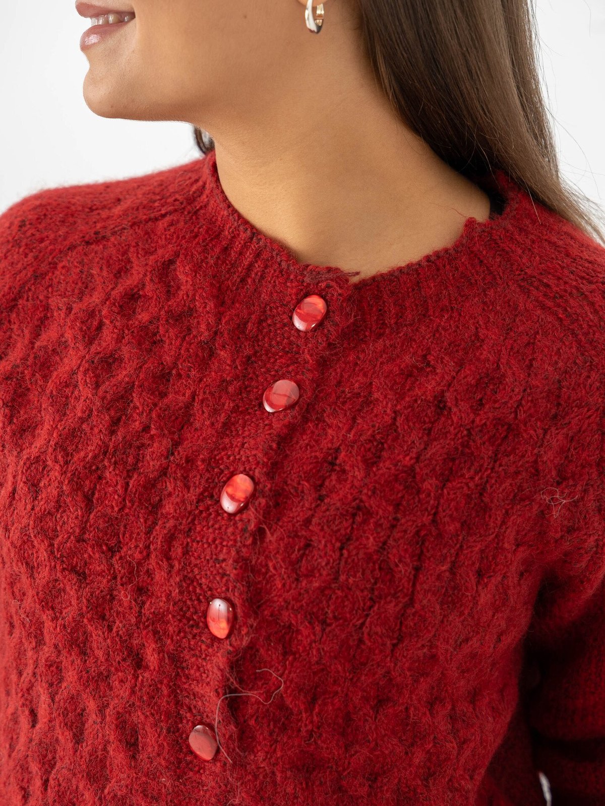 Ichi Belablue Cardigan Red Dahlia
