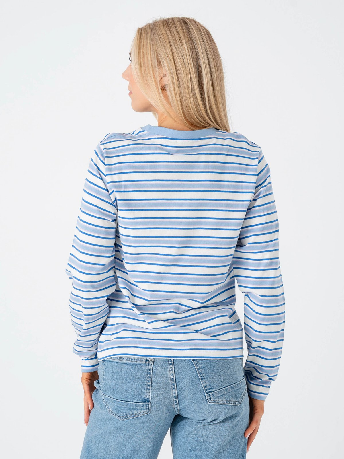 Ichi Mira Loose Long Sleeve 3 Blue Multi Stripe