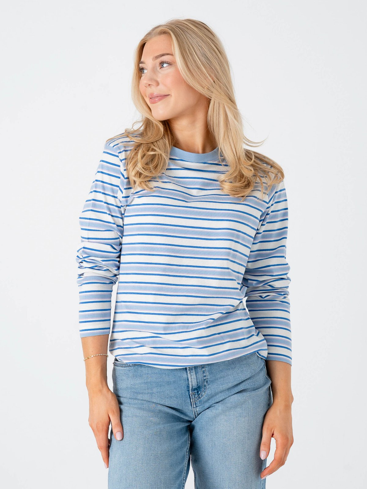 Ichi Mira Loose Long Sleeve 3 Blue Multi Stripe