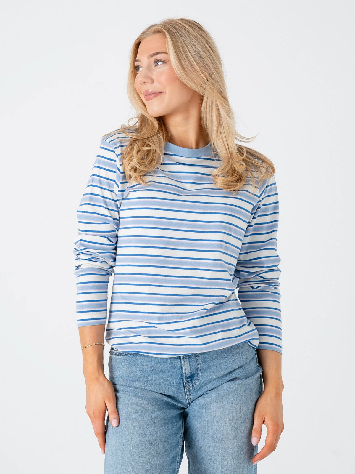 Ichi Mira Loose Long Sleeve 3 Blue Multi Stripe