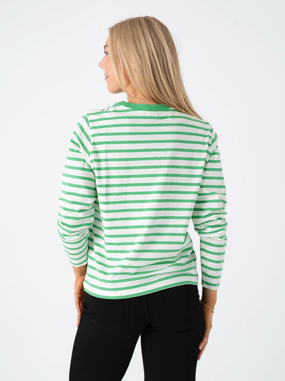 Ichi Mira Loose Long Sleeve 3 Kelly Green / Cloud Dancer