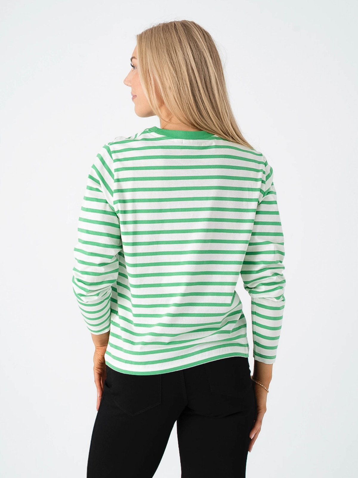 Ichi Mira Loose Long Sleeve 3 Kelly Green / Cloud Dancer