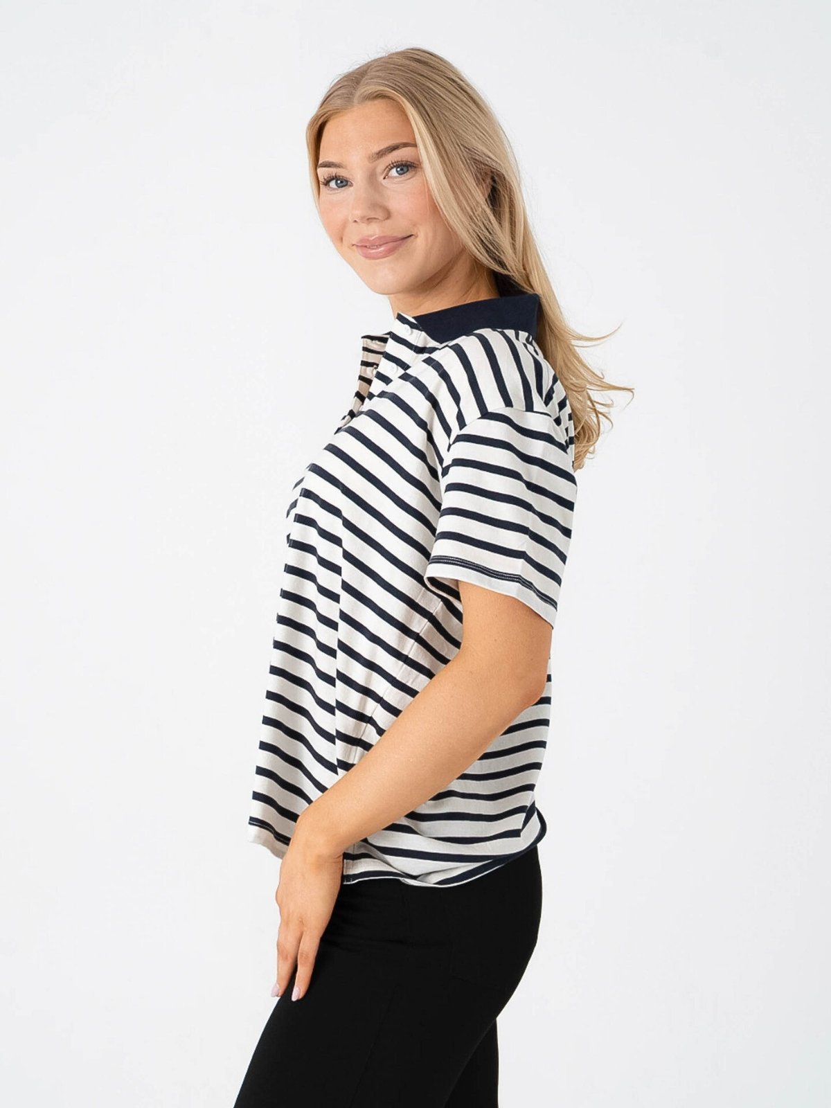 Ichi Mira Polo Short Sleeve Total Eclipse / Cloud Dancer