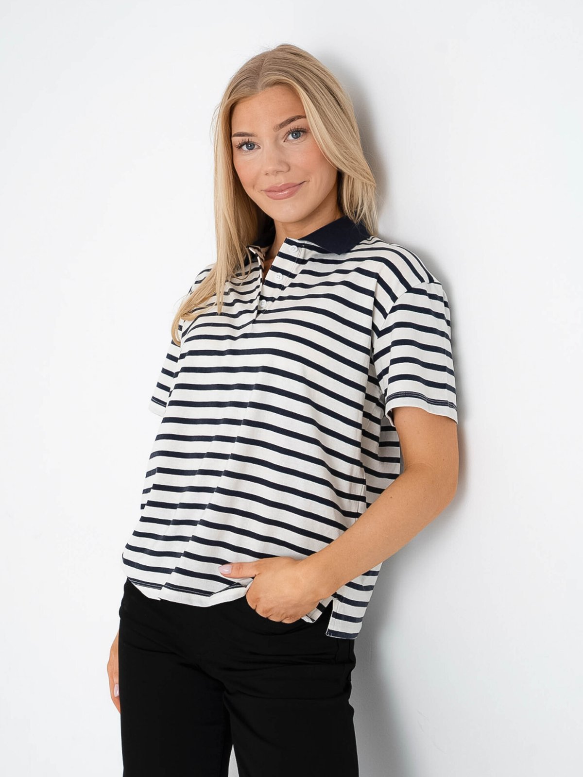 Ichi Mira Polo Short Sleeve Total Eclipse / Cloud Dancer