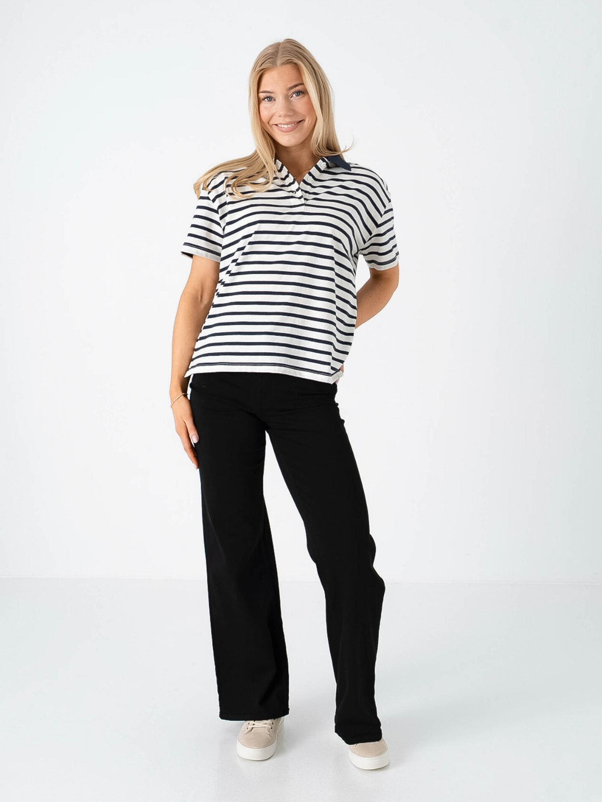 Ichi Mira Polo Short Sleeve Total Eclipse / Cloud Dancer