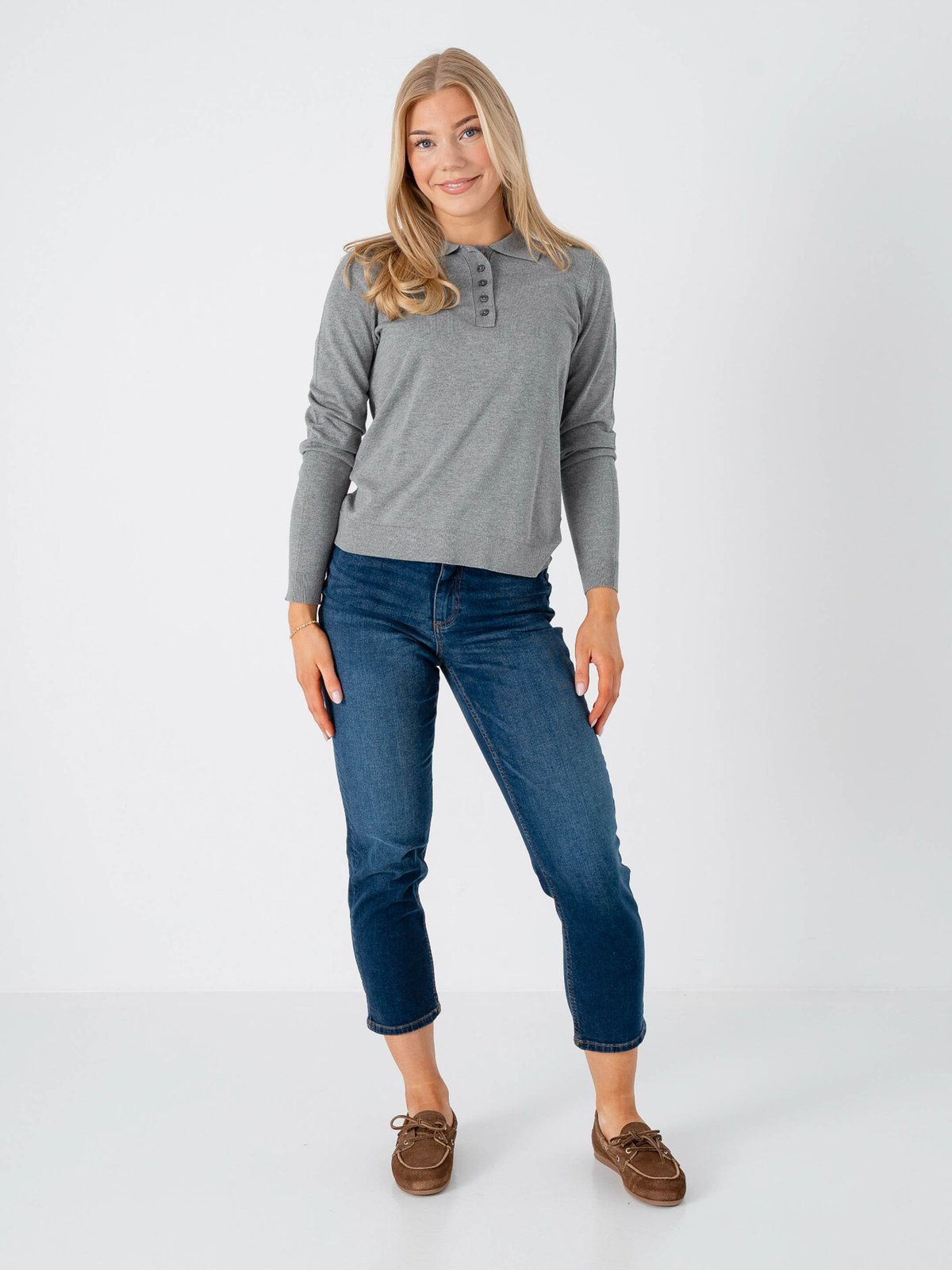 Ichi Mafa Polo Long Sleeve Grey Melange