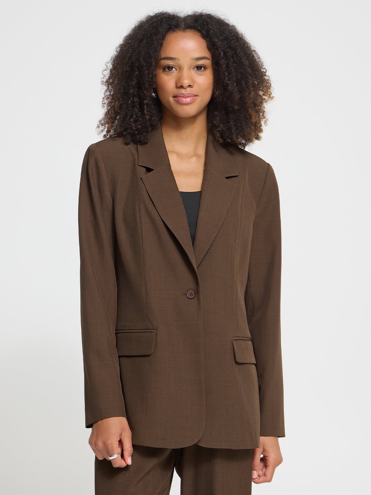 Ichi Fava Long Blazer Slate Black Melange